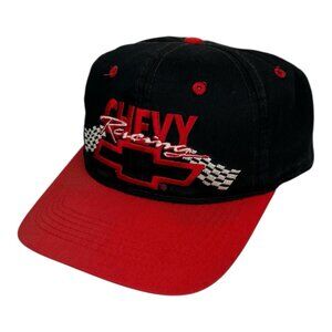 Vintage Chevy Racing Snapback Hat Cap 90s NASCAR Black Red